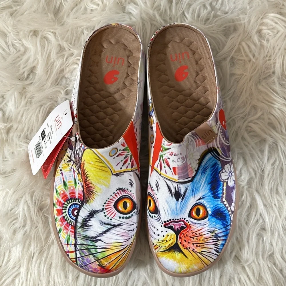 UIN CHEER UP SLIPPER Cat Print Colorful Lightweight Slip On Size 9.5 NEW - Picture 4 of 16